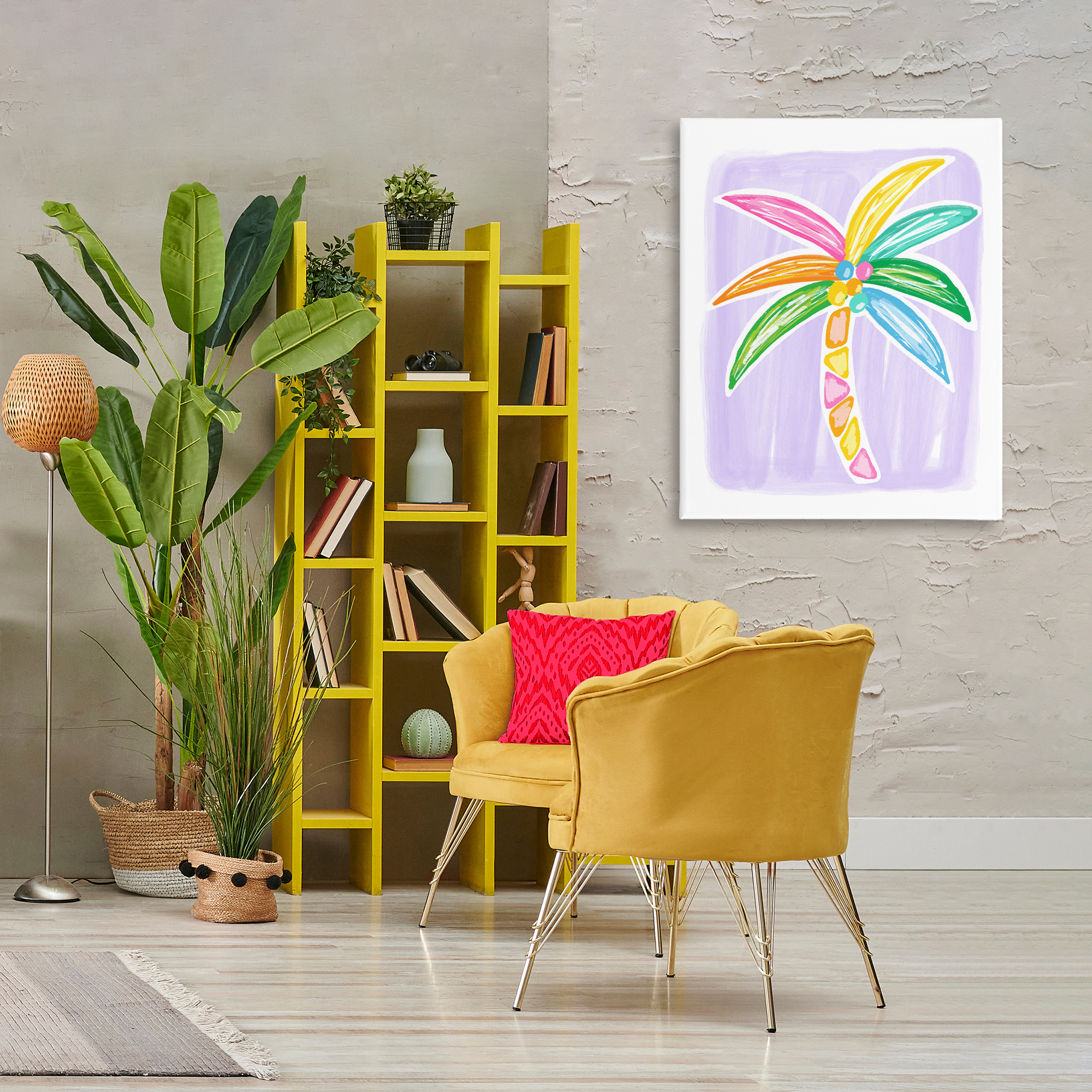 Stupell Industries Pastel Palm on Purple Botanical & Floral Painting Gallery Wrapped Canvas Art Print Wall Art, 30 x 40
