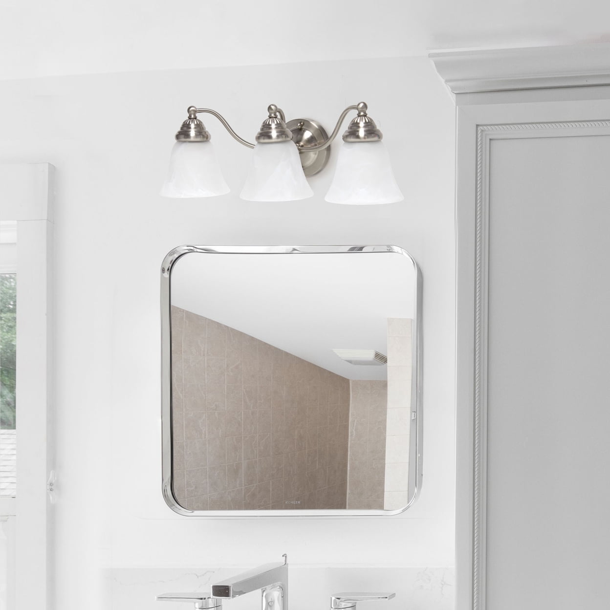 19.25" Classic 3 Light Winding Metal, Frosted Marble White Bell Shape Glass Shades Decorative Wall Mounted Vanity