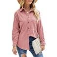 thumbnail image 1 of Blusa de solapa de manga larga con bolsillos Camisa casual con botones para mujer para otoño e invierno, 1 of 6