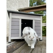 Aivituvin Cat House Waterproof Feral Kitty Shelter Outdoor Indoor Rabbit Hutch for Bunnies,Cats,Dogs and Other Small Animals,Asphalt Roof