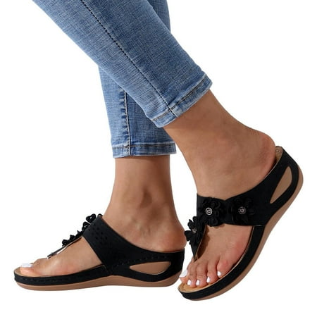 

Medcursor Womens Wedge Flip Flops Sandals With Arch Support Summer Comfortable Platform Bohemia Flat Shoes Massage Function Casual Thong Sandal