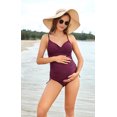 thumbnail image 2 of LIORA Solid Women's Maternity Swimsuit Retro Plum Wrap Front Tankini, Dark Red, 2 of 6