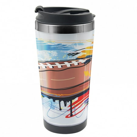 

Sports Travel Mug Rugby Ball Doodle Art Steel Thermal Cup 16 oz by Ambesonne