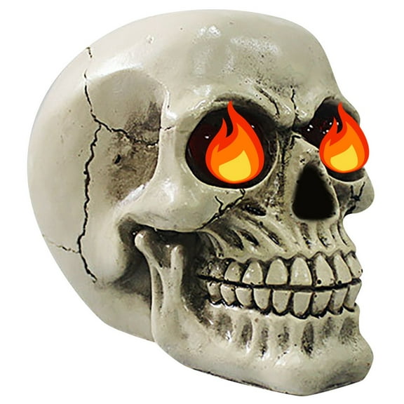Glowing Skull Heads For Halloween Decoration Outdoor Indoor Clearance,Life Size Human Skull Sculpture With LED Light Up Glowing Eyes,Resin Skull Head Halloween Ornaments Props, Scary Party