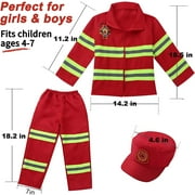 8Pcs Red Kids Fireman Costume Dress-up Set Pretend Role Play Firefighter Realistic Outfit Kit Gift Toys for Boys 3-6 Years Toddler Birthday Christmas Present