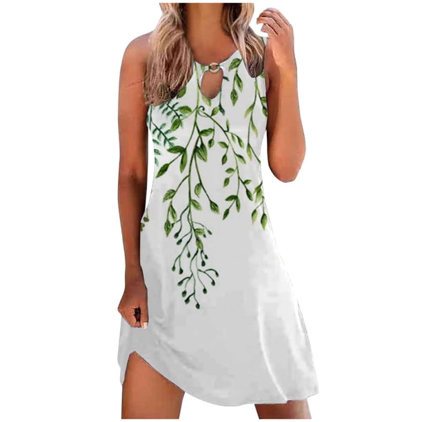 Vestido suelto con estampado de cuello redondo sin mangas informal de verano con estilo para mujer OAVQHLG3B Store lin121212