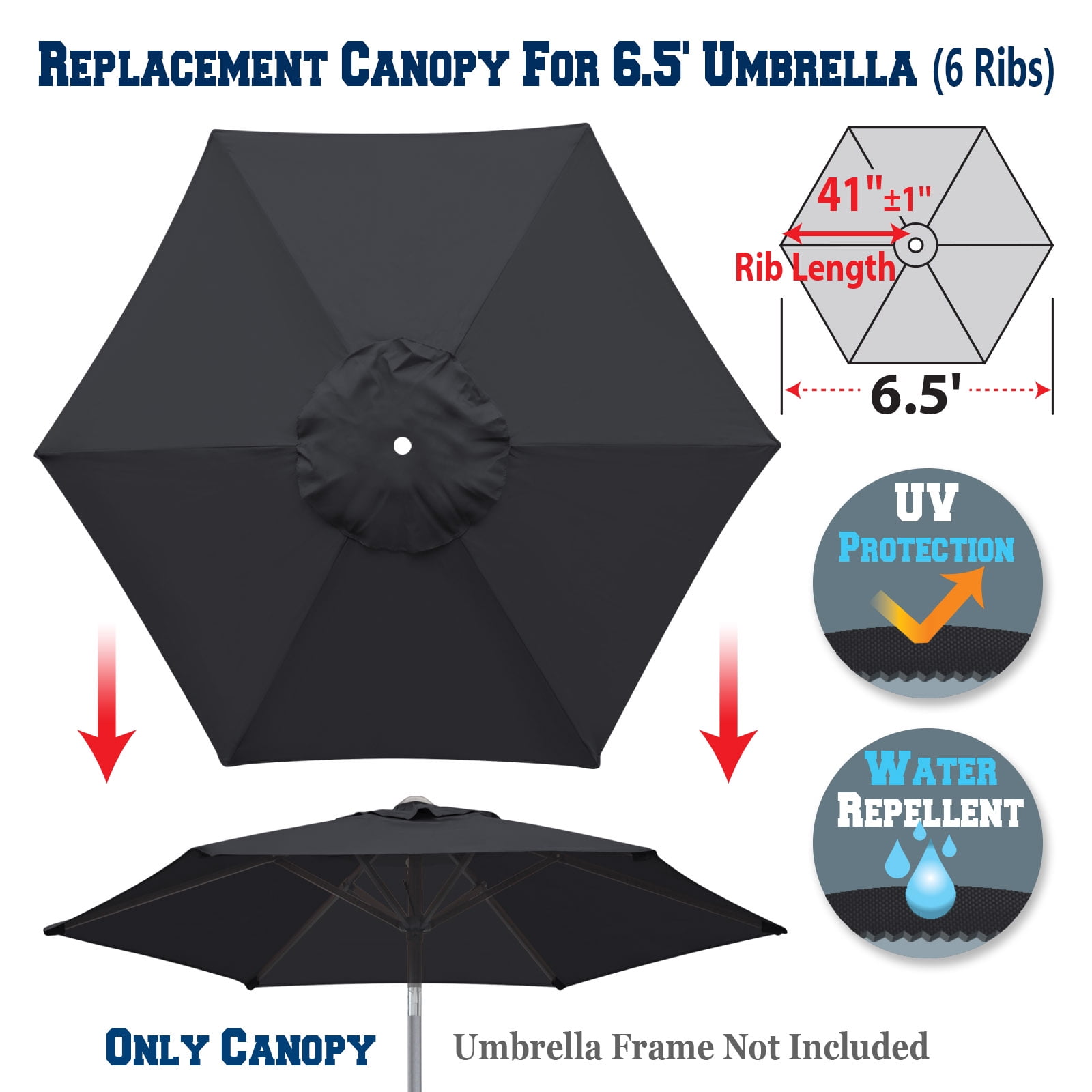 Sunrise Replacement Umbrella Canopy Cover for 6.5' 6 Ribs Outdoor Patio