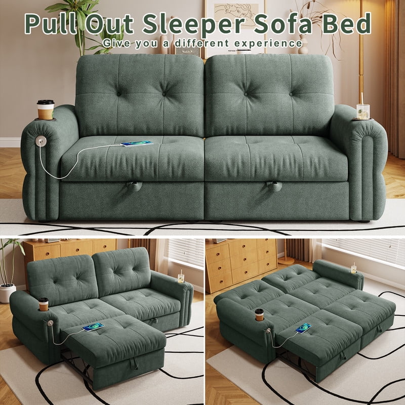 77" Convertible Sofa Bed – 2-in-1 Loveseat & Guest Bed, Chenille Fabric, 600lb Capacity