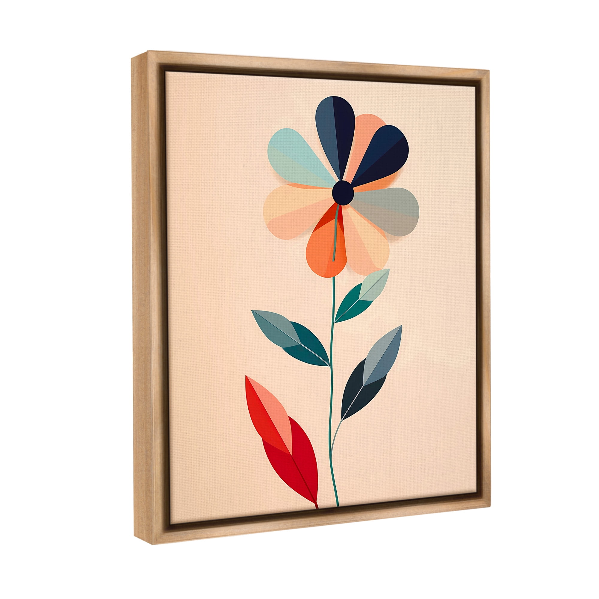 Stupell Industries Geometric Daisy Flower Botanical & Floral Painting Brown Floater Framed Canvas Art Print Wall Art, 17 x 21