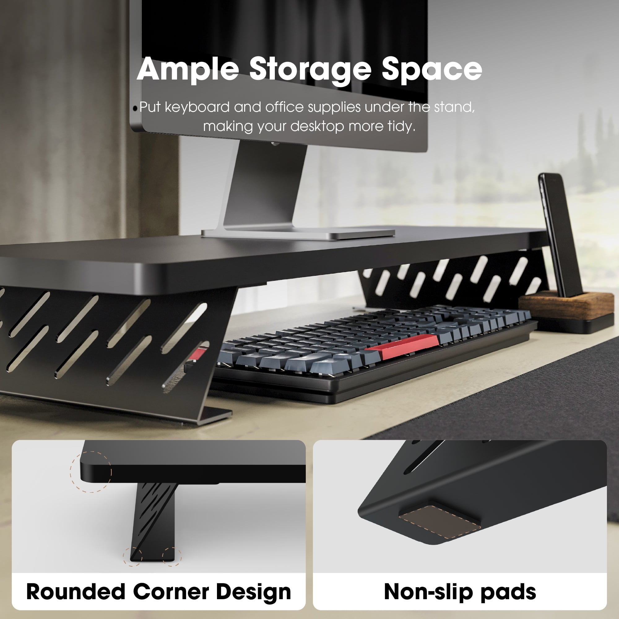 Fenge Dual Monitor Stand Riser, 31.5 inch Long Monitor Stand for Desk