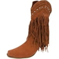 thumbnail image 3 of Womens Fringe Western Boots Faux Suede Chunky Boots Mid-Calf Riding Boot Shoes Vintage Cowgirls Knee High Booties, 3 of 3