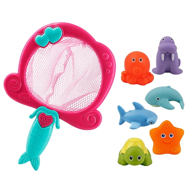Juguete de baño, juguete de chorros de animales flotantes de pesca, juego de red de peces en la bañera6PC Wmkox8yii shdjk4072