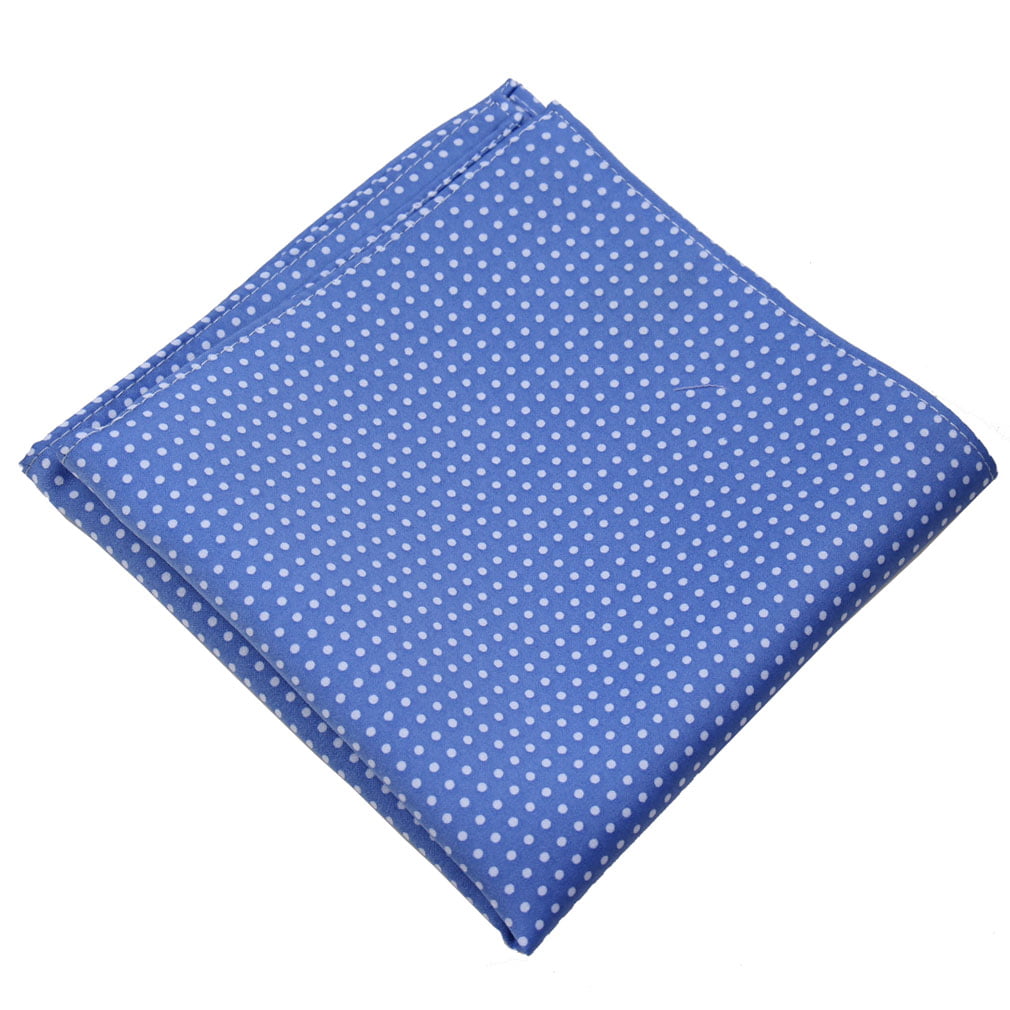 Prefolded & Sewn POCKET SQUARE Light Blue With Small White Polka Dot Flat Top 