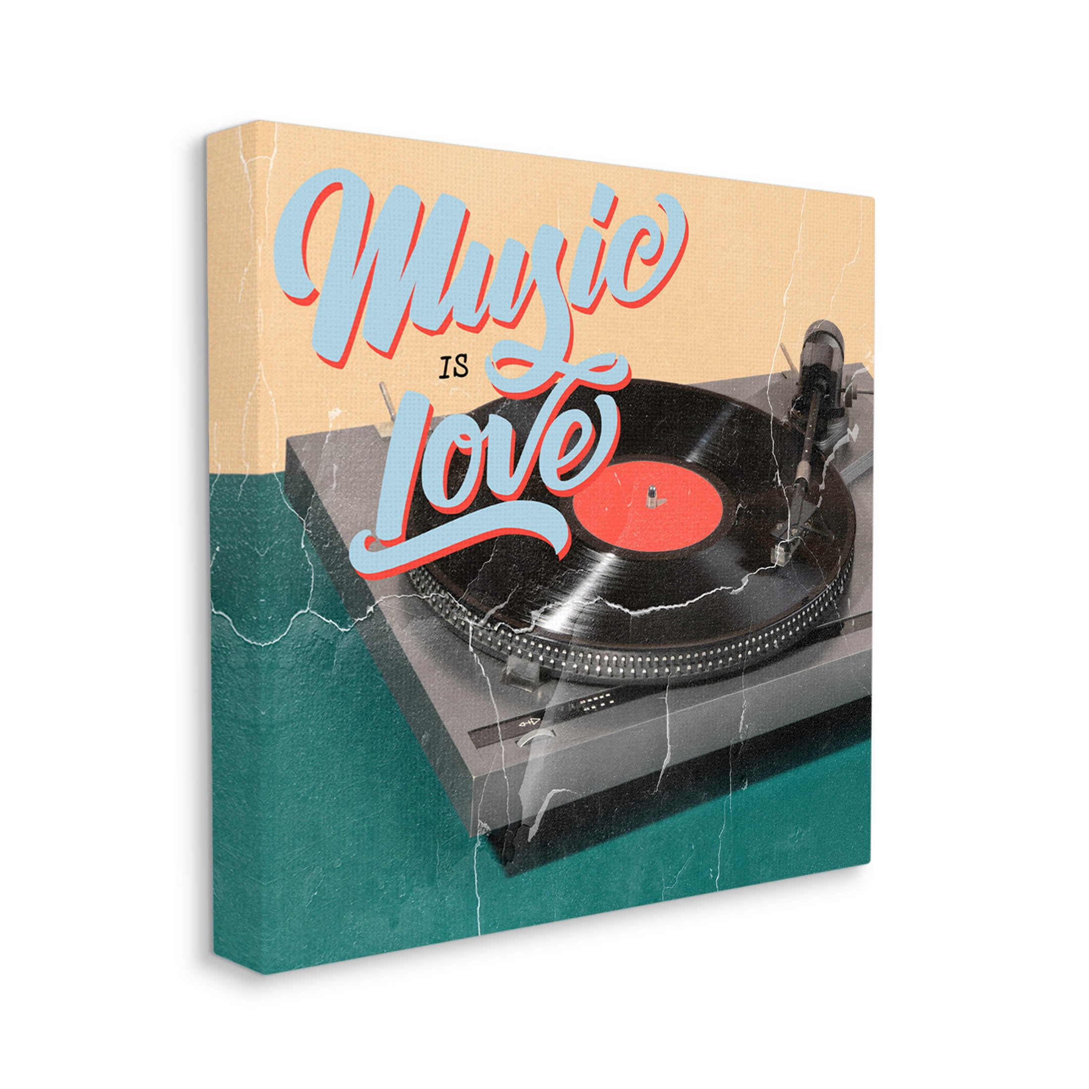 Vintage Music Is Love Turntable Inspirational Graphic Art Gallery Wrapped Canvas Print Wall Art