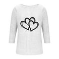 thumbnail image 3 of SYMOID Womens Crew Neck Double-Heart Graphic 3/4 Sleeve Top - Nylon-Spandex Ribbed, White, Relaxed Fit, Sizes S-XXL,Size S, 3 of 5