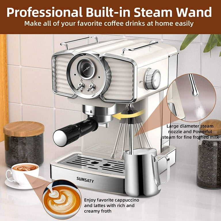  SUMSATY Espresso Machine, Stainless Steel Espresso Machine with  Milk Frother for Latte, Cappuccino, Machiato,for Home Espresso Maker, 1.8L  Water Tank, 20 Bar: Home & Kitchen