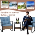 thumbnail image 2 of Villeston 3-Piece Outdoor Rocking Chair Wicker Furniture Set with Padded Cushions and Table for Courtyards,Blue, 2 of 7