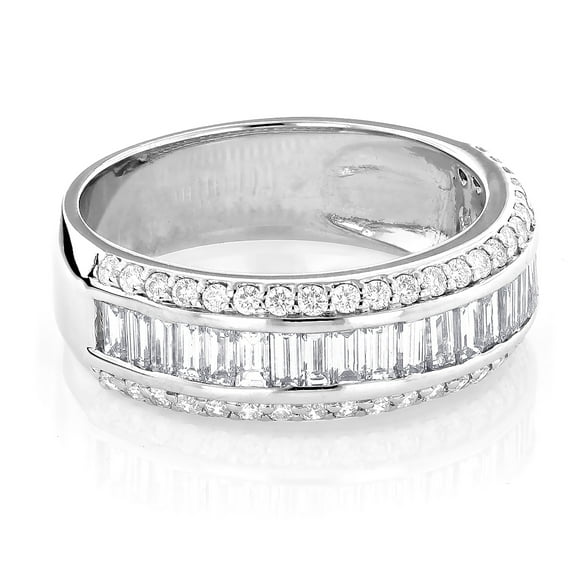 Unisex 14K Round Baguette Natural Diamond Wedding Band For Him And Her (White Gold Size 7.5)