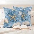 thumbnail image 3 of Blue Coastal Outdoor Waterproof Pillow Covers, Summer Beach Starfish Shell Sea Decorative Square Throw Pillowcase Sofa Cushion Sham for Patio/Couch/Chair, 24"x24" 2 Pack, 3 of 8