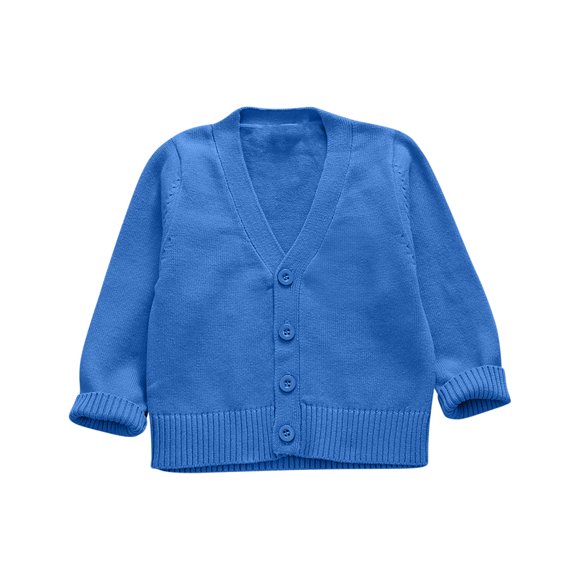 aohooy Girls Cardigan Sweater School Uniforms Toddler Long Sleeve V Neck Button Knit Solid Sweaters Tops 12M-8T Blue,L