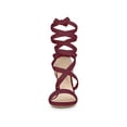 thumbnail image 6 of BLISSFUL STEP Crisscross Lace Up Mid Block Heels Sandals for Women Burgundy 7, 6 of 7