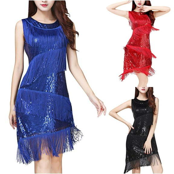 Oksale 1920s Flapper Dresses for Women Party Cocktail Dress Sparkly Sequin Fringe Dresses 20s Costume Outfit Sleeveless Prom Dresss for Tango Jazz Dancing Black