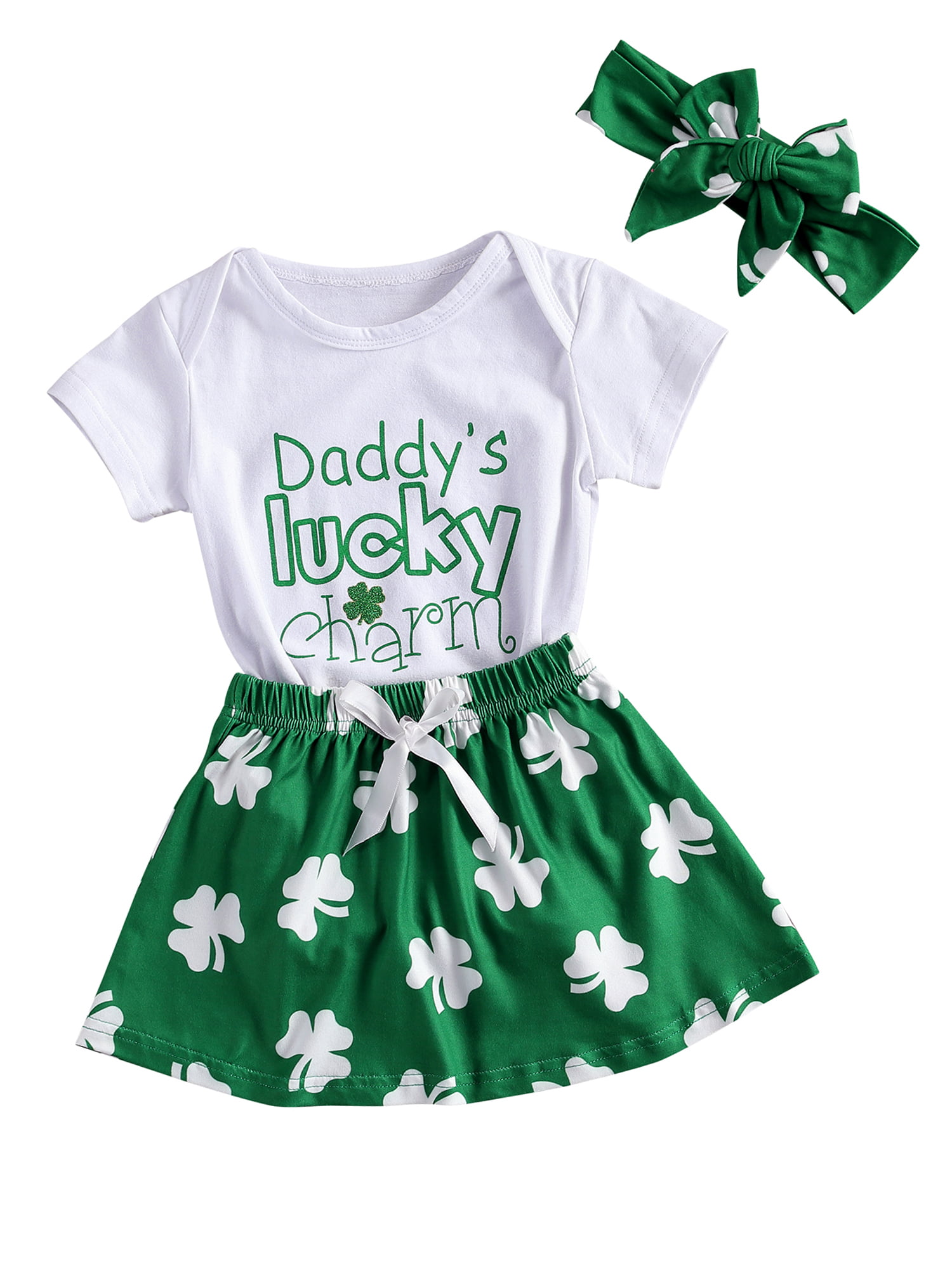 Infant Baby Girls St Patrick's Day Dress Outfits Clothes Shamrock Skirt Romper 