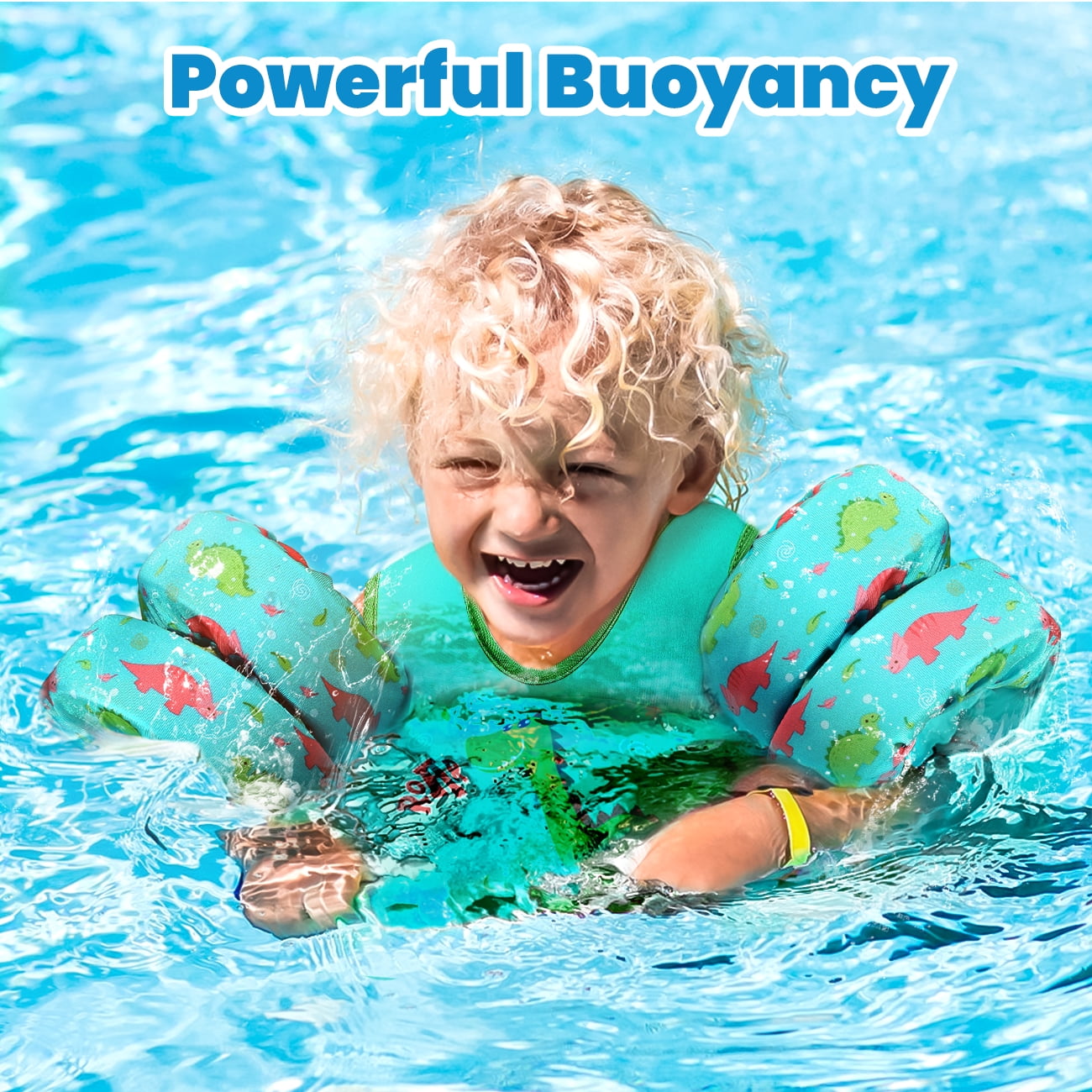 HeySplash Swim Vest For Kids,Arm Floaties with Adjustable Strap Fit 22-30 Lbs Kids,Pool Sea Swimming Aid,Green Dinosaur