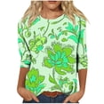 thumbnail image 2 of SOOMLON 3/4 Length Sleeve Womens Tops Plus Size Tunic Cotton Tops Casual Crew Neck Shirts Cute Floral Graphic T Shirts 2025 Trendy Spring Summer Ladies Tops Loose Fit Outfits Pullover Green 2XL, 2 of 4