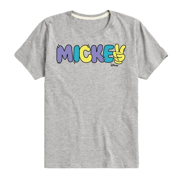 Disney - Mickey Multicolor Hand Peace Sign - Toddler & Youth Short Sleeve Graphic T-Shirt