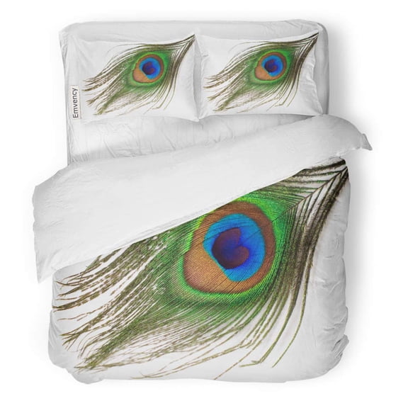 FMSHPON 3 Piece Bedding Set Colorful Eye Peacock Feather Pattern Bird Tail Round Royal Twin Size Duvet Cover with 2 Pillowcase for Home Bedding Room Decoration