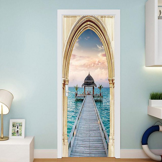 77x200cm Hujing Huang Xia Etiqueta de la puerta Efecto Trompe L'oeil 3d Interior Pvc Pegatinas de pared para decoración Pared Sala de estar Cocina Dormitorio Baño Wal Rojo Verde Cocina, Decoración y Otros