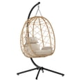 thumbnail image 2 of SWITTE Egg Chair with Stand , PE Wicker Hanging Outdoor Egg Chair with Metal Frame, Beige, 2 of 8