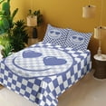 thumbnail image 2 of Ambesonne Modern Emoji Fitted & Top Sheet Set with Shams, Funny Faces Checkered, Dark Ceil Blue White, 2 of 5