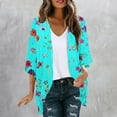 thumbnail image 2 of DJskiyers 3/4 Sleeve Cardigan for Women Lightweight Chiffon Bloses Print Kimono Cardigans Short Sleeve Loose Cover up Summer Blouse Top, 2 of 5
