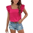 thumbnail image 2 of XMHJSMD Womens Summer Shirts Women's 2024 Summer Ruffle Cap Sleeve Blouse Square Neck Textured Shirt Dressy Casual Tops(Hot Pink,L), 2 of 7