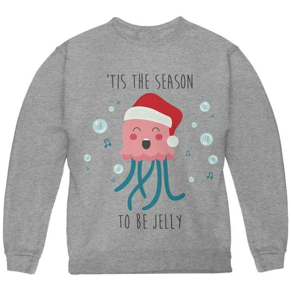 Christmas 'Tis the Season to be Jelly Jolly Jellyfish Pun Youth Sweatshirt Storm Grey YMD