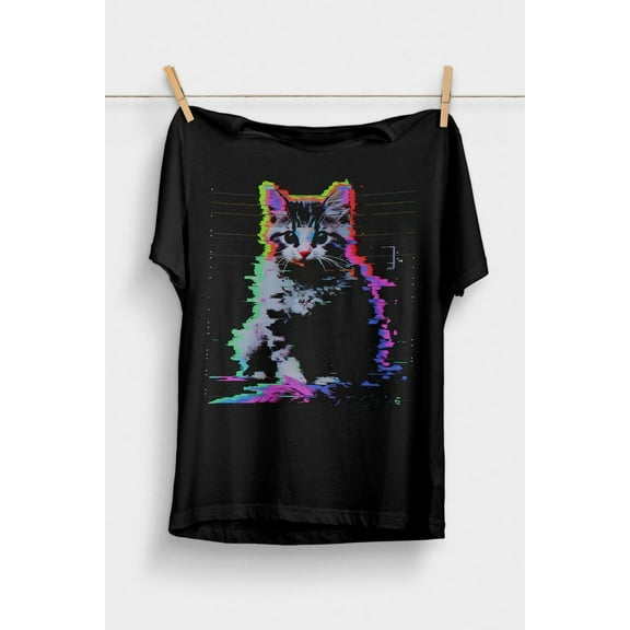 Psychedelic Weirdcore Cat T-Shirt | Vaporwave Aesthetic | Trippy Alt Clothing | Grunge Clothes | Harajuku Punk | Rave Gear