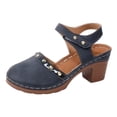 thumbnail image 4 of Rokment Women's Closed Toe Dressy Sandals Vintage Casual Studded Suede Ankle Strap Platform Chunky Block High Heels Clogs Mules Comfortable Orthotic Walking Dress Summer Shoes for Beach Blue Size 6, 4 of 4