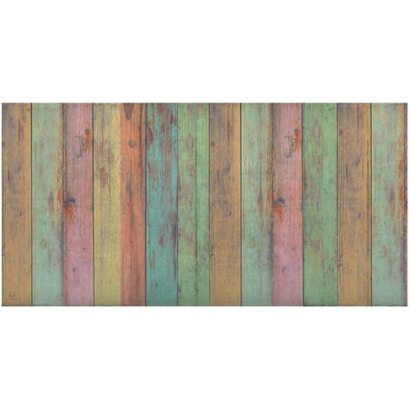 2' X 4' Distressed Aqua Green And Pink Printed Vinyl Area Rug With UV Protection