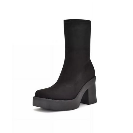 

Nine West Gerri2 Black1 Suede Chunky Block Heel Squared Toe Ankle Platform Boots (Black Suede 8)