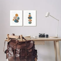 Stupell Industries Abstract Patterned Stones Organic Round Blue Orange Framed Wall Art Design by Melissa Averinos, 2 Piece, 16" x 20", Black Framed