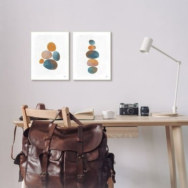 Stupell Industries Abstract Patterned Stones Organic Round Blue Orange Framed Wall Art Design by Melissa Averinos, 2 Piece, 16" x 20", Black Framed