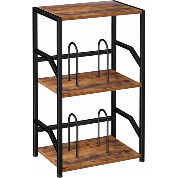 Record Player Stand, Turntable Stand with Vinyl Record Storage | Vinyl Record Player Table Holds 200 Albums, 3 Tier End Table with Removable Dividers, Living Room, Bedroom, Rustic Brown