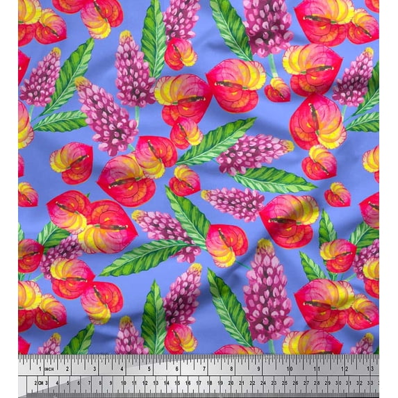 Soimoi Cotton Cambric Fabric Leaves,Laceleaf & Lupine Floral Fabric Prints by Yard 56 Inch Wide
