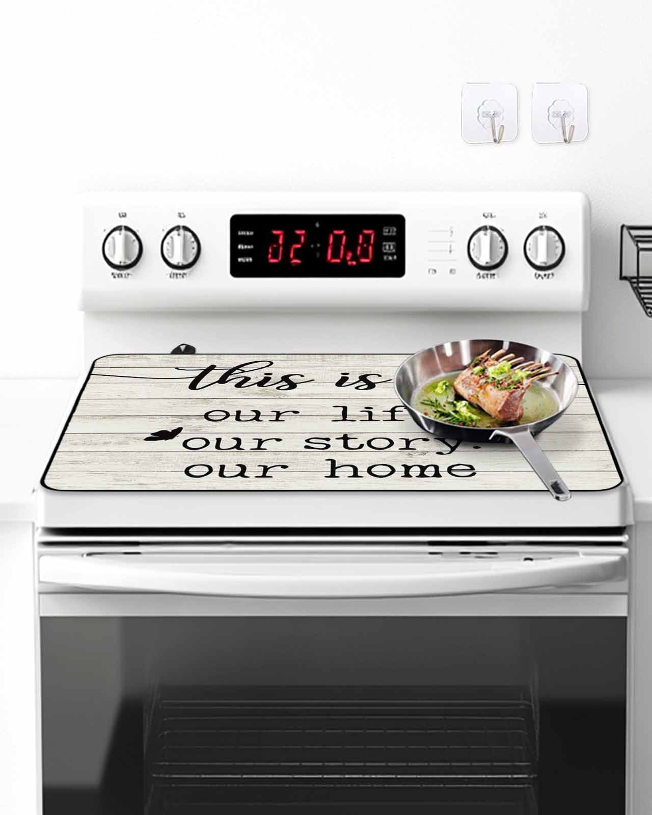 Stove Top Covers for Electric Stove, Farmhouse Butterfly Glass Stovetop Cover Protector, Rustic Retro Wooden Striped Induction Cooktop Protector Oven Mat for Kitchen Countertop 24"x21"