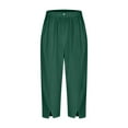 thumbnail image 5 of QATAINLAV Sale of The Day! Linen Pants Women Lightweight Summer Casual Straight Capri Pants Elastic High Waisted Legs Split Cropped Trousers with Pockets Green XL, 5 of 8