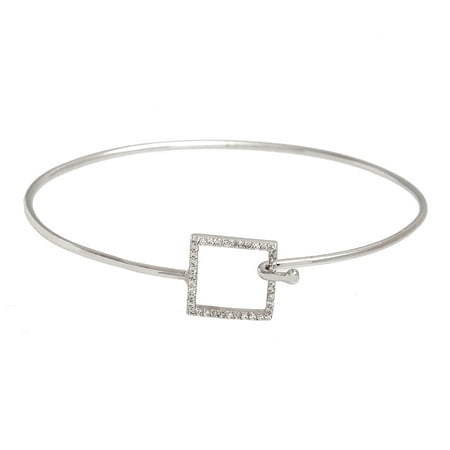 Pori Jewelers 925 Sterling Silver Cut Out Square with CZ Cuff Bangle