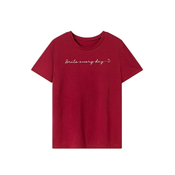 Camiseta para mujer con cuello redondo, camiseta básica de ajuste regular para vacaciones L
