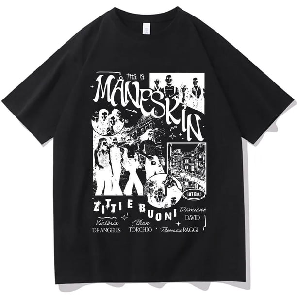 Camiseta de Maneskin de banda de Rock italiana camiseta con estampado gráfico de álbum de música ropa de calle Vintage de gran tamaño para hombres y mujeres camiseta de talla europea